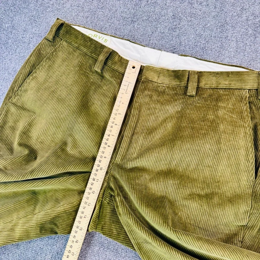Orvis Wide-Wale Corduroy Trousers Mens 42x34 Olive Green Portugal Cotton Vintage